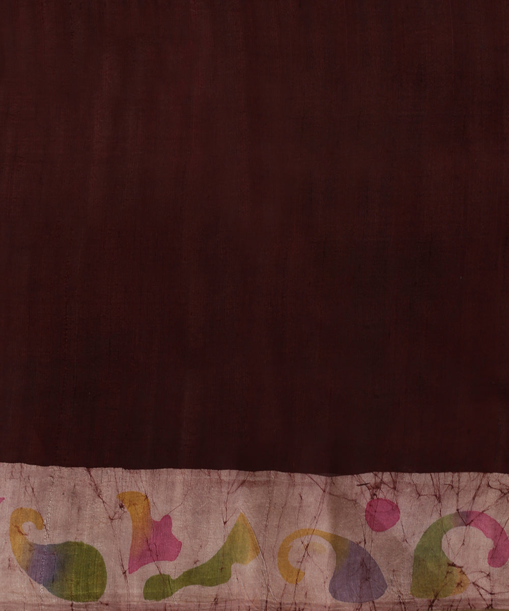 Handloom_Dark_Brown_Hand_Batik_Mulberry_Silk_Saree_with_Mustard_Floral_Border_WeaverStory_06