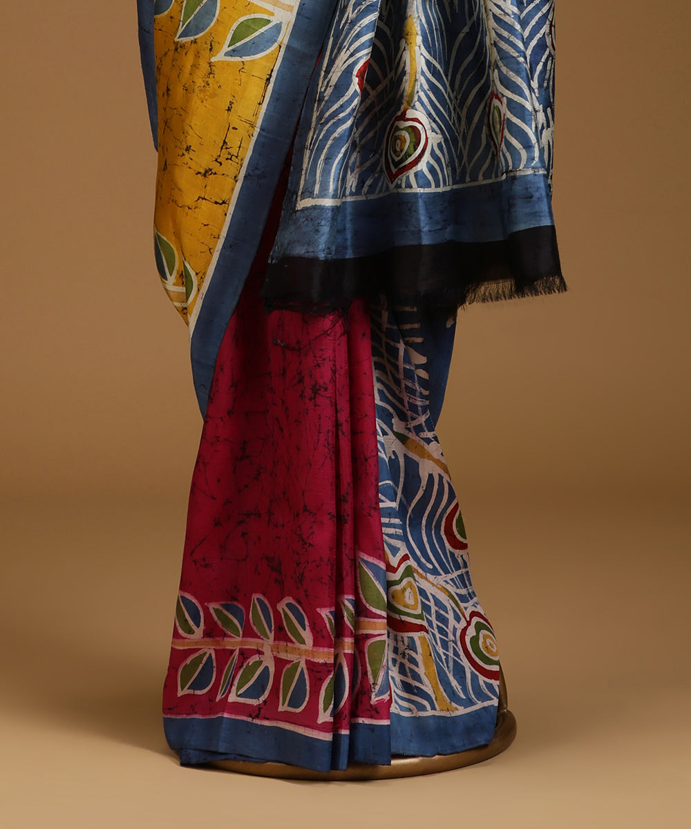 Handloom_Mustard_and_Rani_Pink_Hand_Batik_Mulberry_Silk_Saree_WeaverStory_03