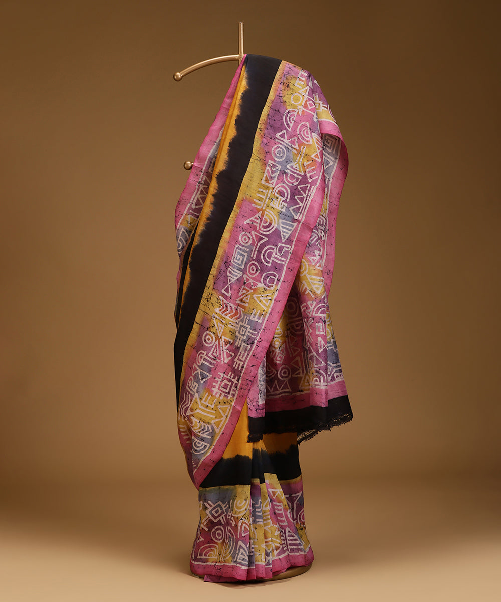 Handloom_Mustard_and_Black_Ombre_Hand_Batik_Mulberry_Silk_Saree_WeaverStory_01