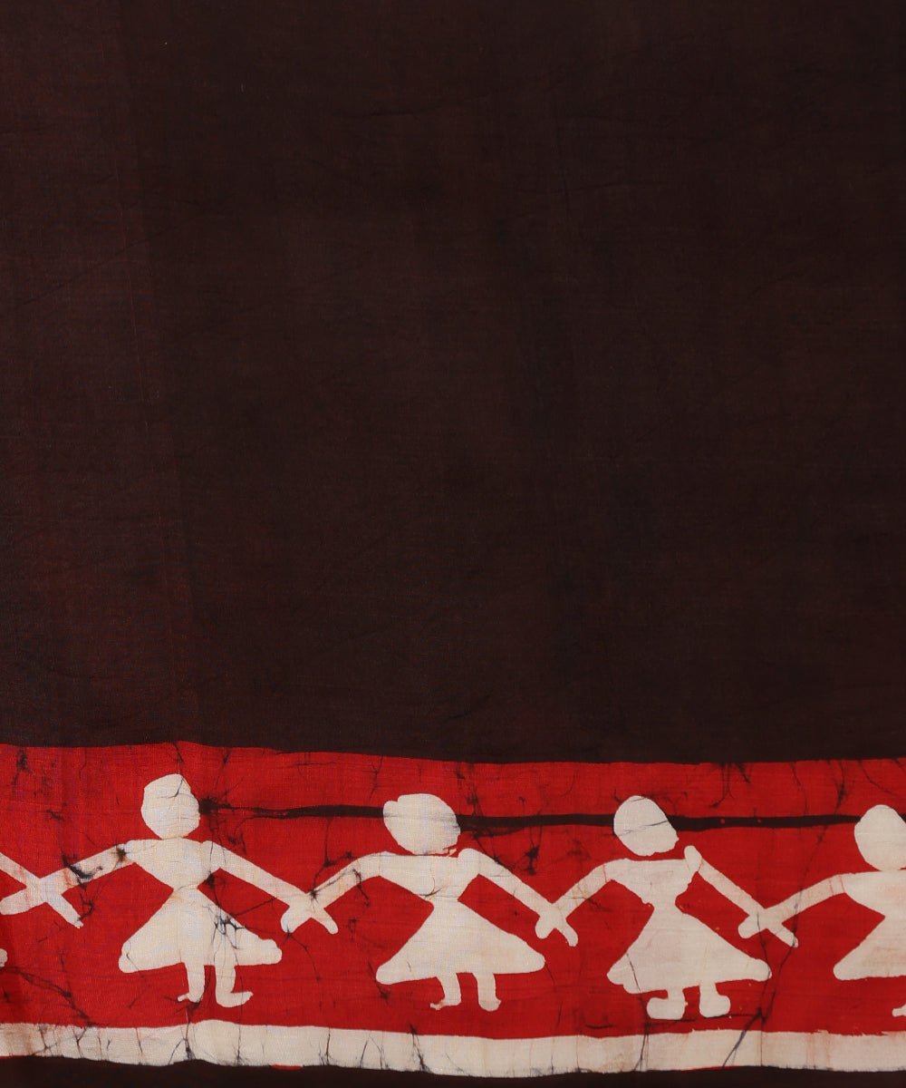 Handloom_Red_and_Brown_Hand_Batik_Mulberry_Silk_Saree_With_Tribal_Motifs_on_Border_WeaverStory_06
