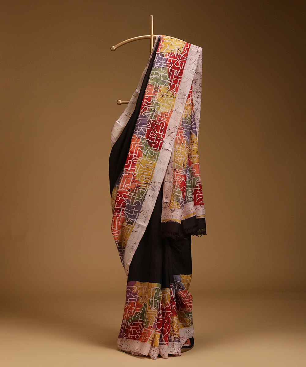 Handloom_Black_Hand_Batik_Mulberry_Silk_Saree_WeaverStory_01