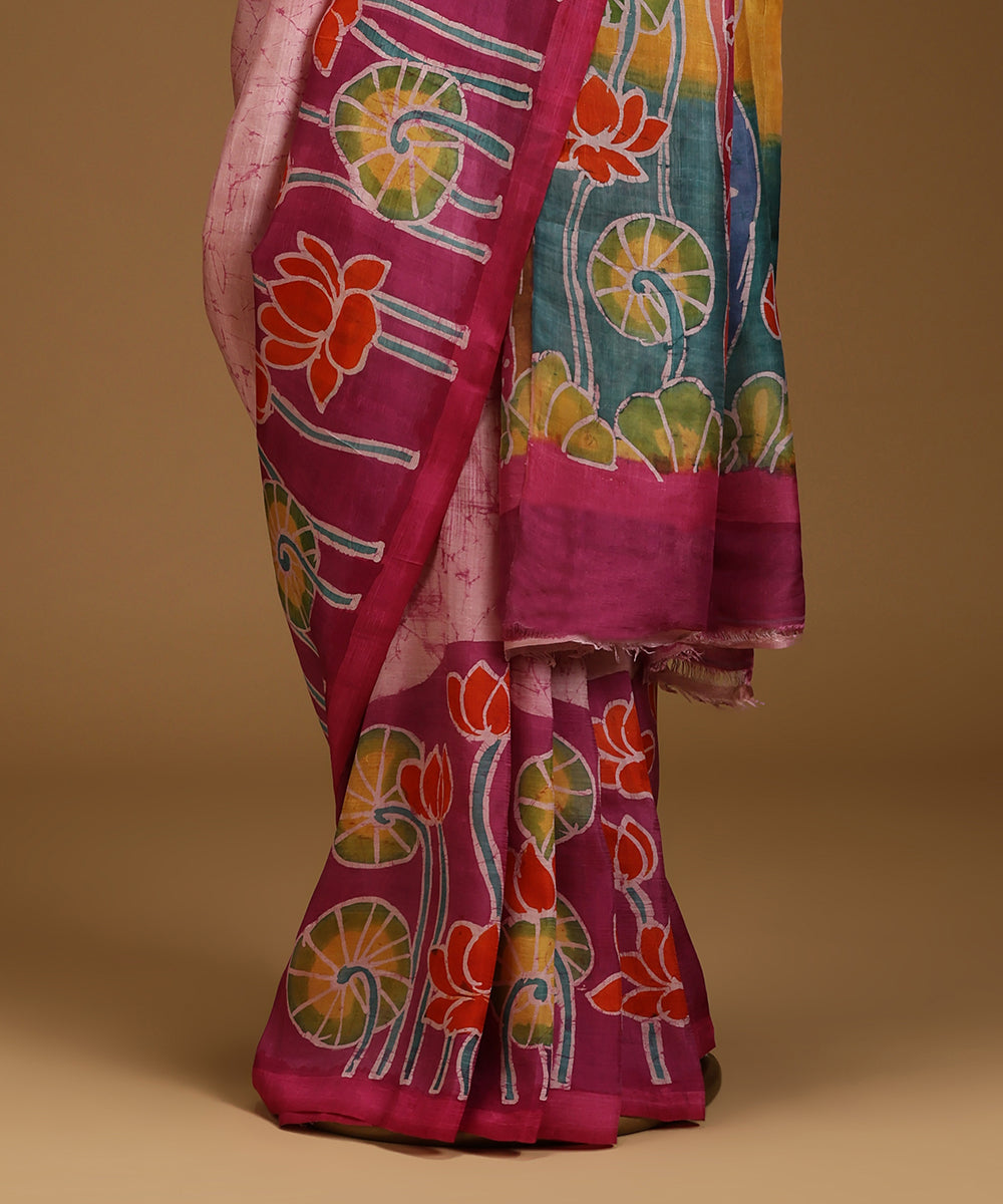 Handloom_Fuchsia_Pink_Hand_Batik_Mulberry_Silk_With_Lotus_Motifs_WeaverStory_03