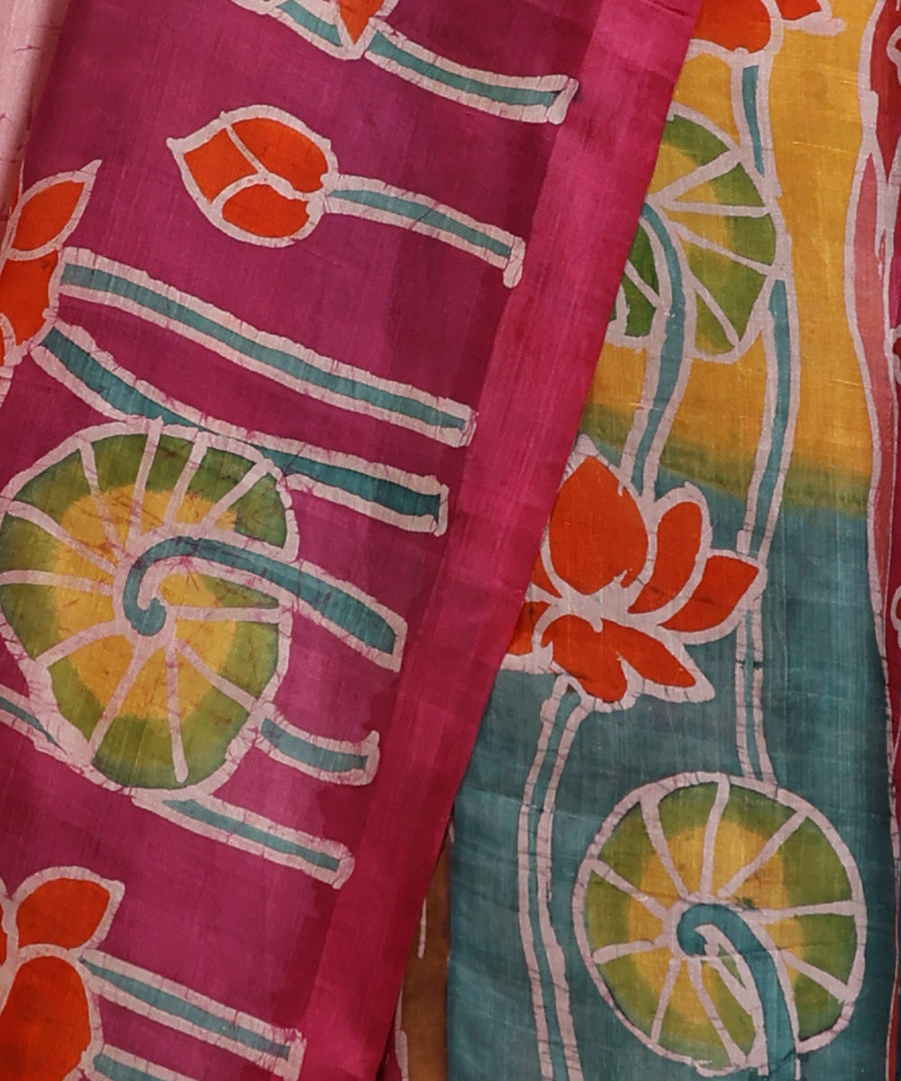 Handloom_Fuchsia_Pink_Hand_Batik_Mulberry_Silk_With_Lotus_Motifs_WeaverStory_04