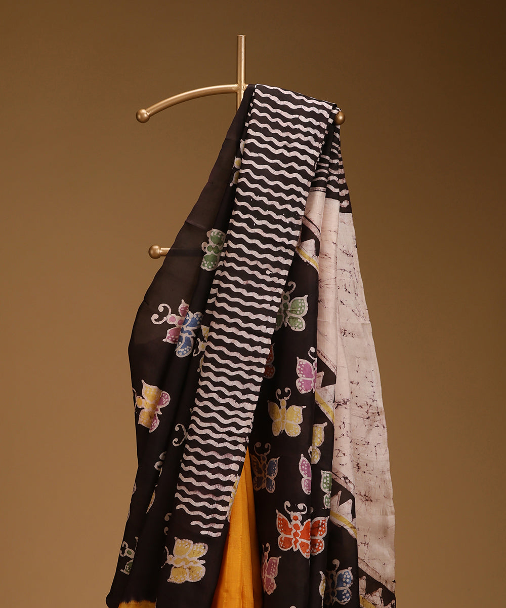 Handloom_Dark_Brown_and_Mustard_Hand_Batik_Mulberry_Silk_With_Butterfly_Motifs_WeaverStory_02
