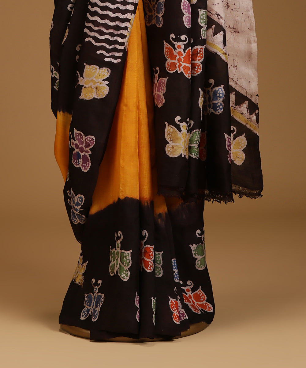 Handloom_Dark_Brown_and_Mustard_Hand_Batik_Mulberry_Silk_With_Butterfly_Motifs_WeaverStory_03
