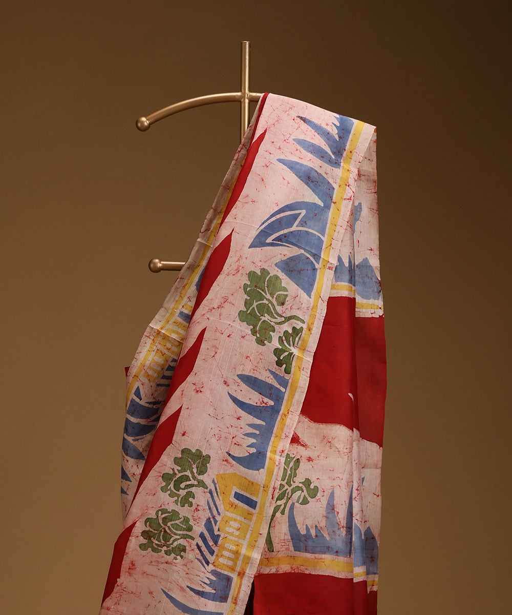 Handloom_Red_Hand_Batik_Mulberry_Silk_Saree_with_Border_WeaverStory_02