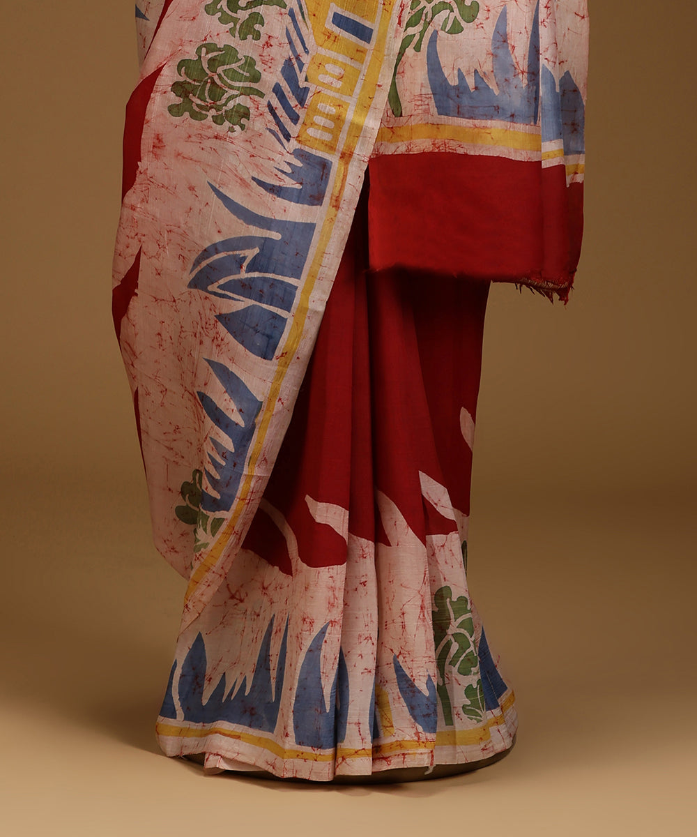 Handloom_Red_Hand_Batik_Mulberry_Silk_Saree_with_Border_WeaverStory_03
