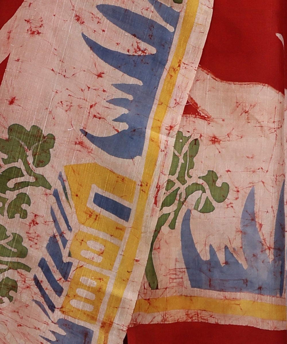 Handloom_Red_Hand_Batik_Mulberry_Silk_Saree_with_Border_WeaverStory_04