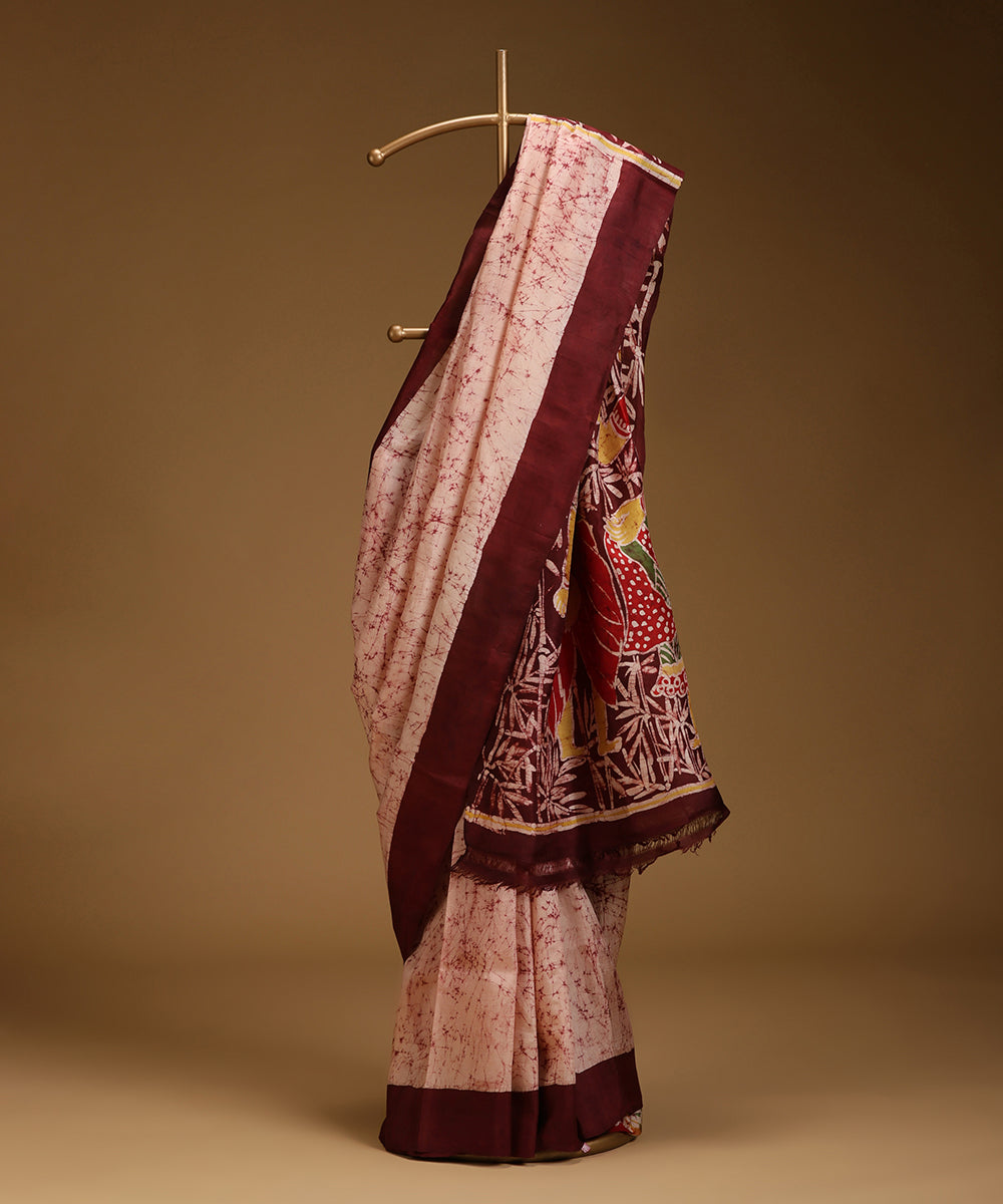 Handloom_Light_Peach_and_Maroon_Hand_Batik_Mulberry_Silk_Saree_WeaverStory_01