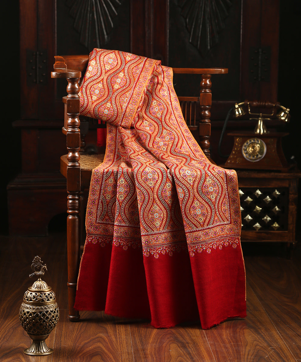 Maroon_Border_Handwoven_Pure_Pashmina_Stole_with_Paper_Mache_and_Baharan_Design_WeaverStory_01