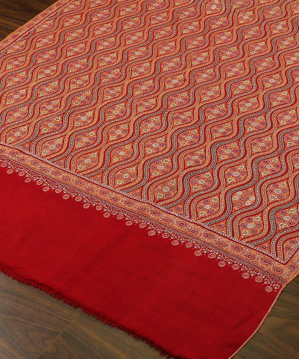 Maroon_Border_Handwoven_Pure_Pashmina_Stole_with_Paper_Mache_and_Baharan_Design_WeaverStory_03