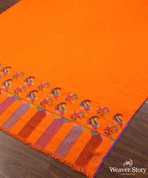 Orange Handwoven Pure Pashmina Ladies Shawl With Kani Work Shawls