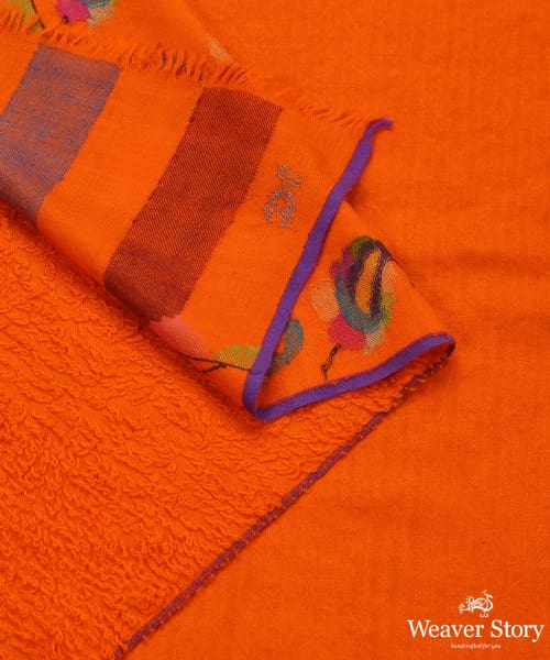 Orange Handwoven Pure Pashmina Ladies Shawl With Kani Work Shawls