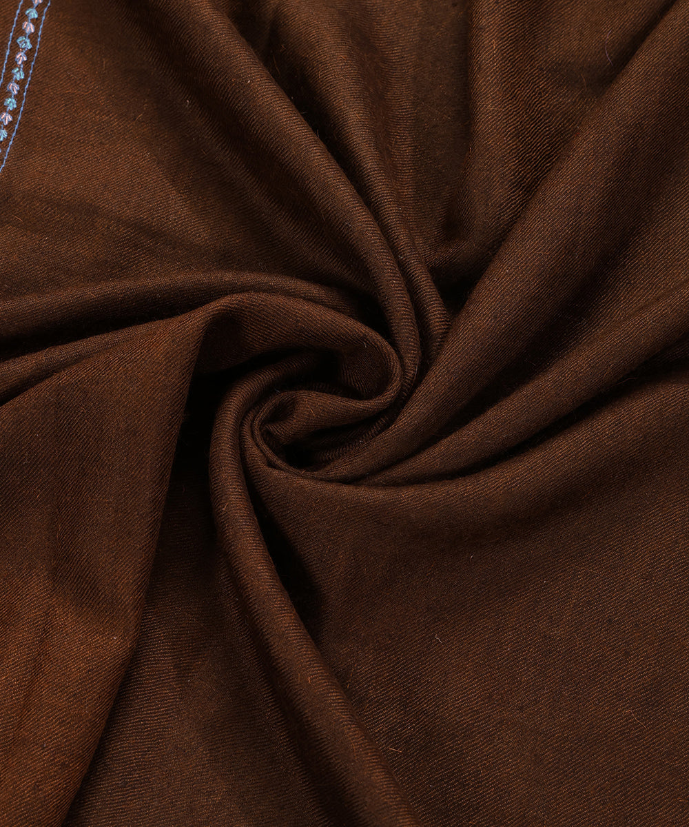 Chocolate_Brown_Handwoven_Pure_Pashmina_Stole_With_Kalamkari_And_Soznikari_WeaverStory_05