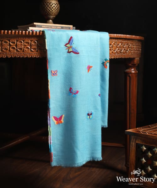 Handwoven_Sky_Blue_Pure_Pashmina_Shawls_Butterfly_With_Paper_Mache_Work_WeaverStory_01