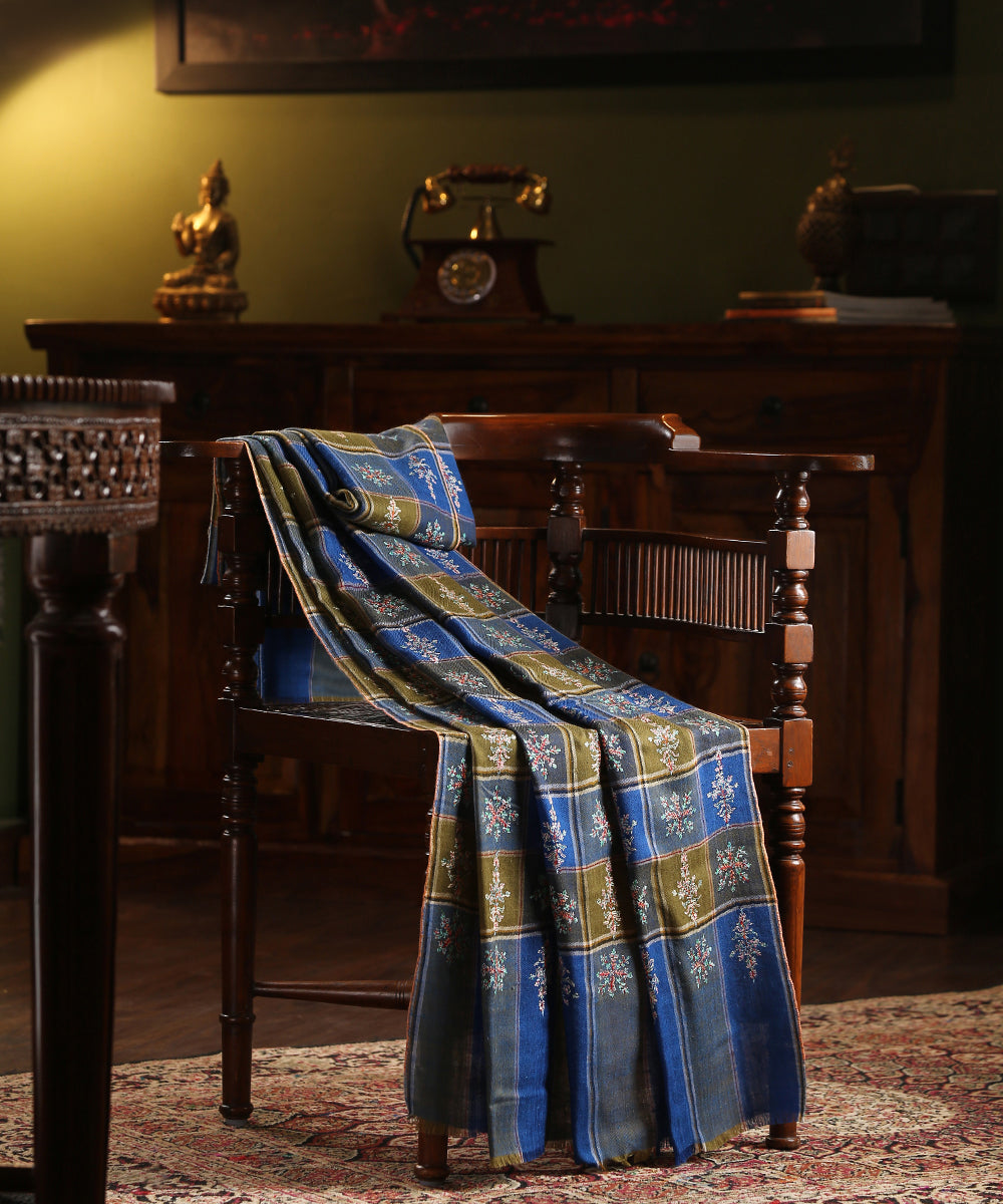 Blue_Handwoven_Pure_Pashmina_Ladies_Shawl_With_Checks_And_Soznikari_Work_WeaverStory_01
