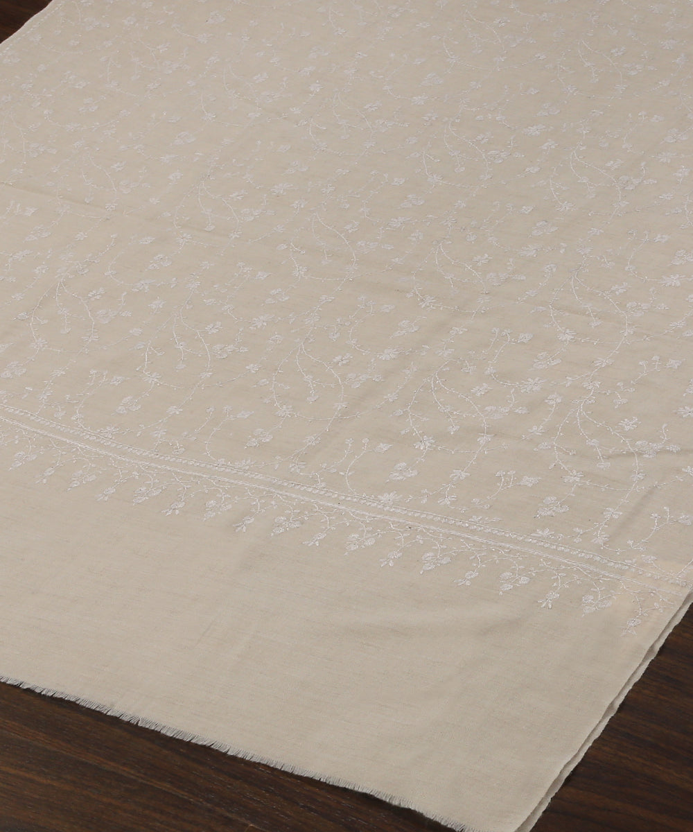 Handwoven Cream Pure Pashmina Shawl With White Paper Mache Work Shawls