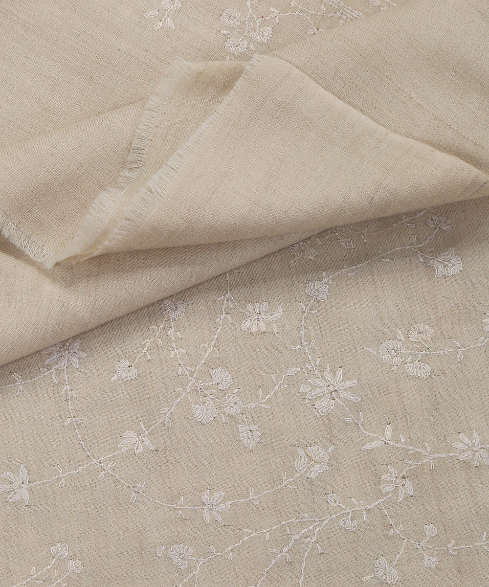 Handwoven Cream Pure Pashmina Shawl With White Paper Mache Work Shawls