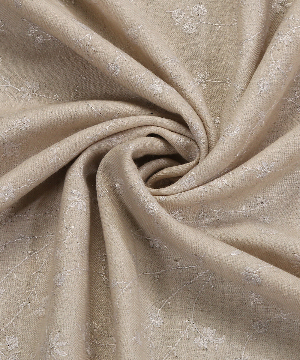 Handwoven Cream Pure Pashmina Shawl With White Paper Mache Work Shawls