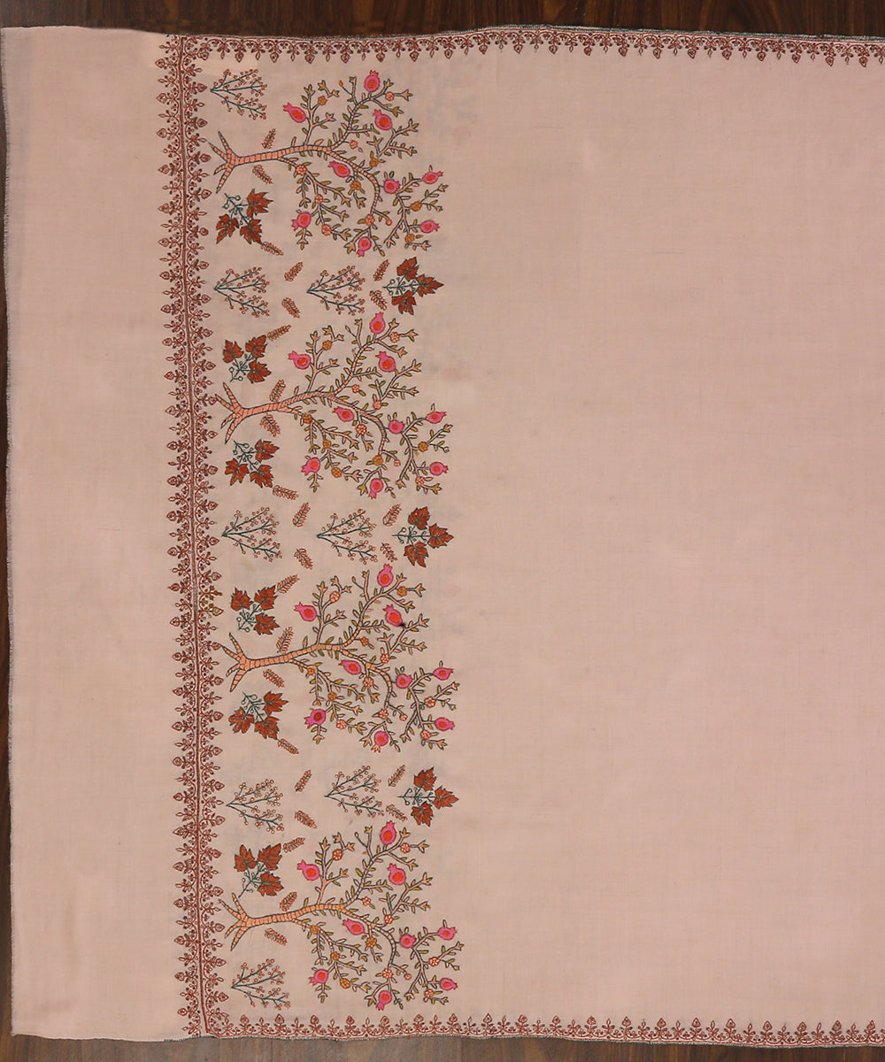 Handwoven Light Peach Pure Pashmina Shawl With Pomegranate Paper Mache Work Shawls