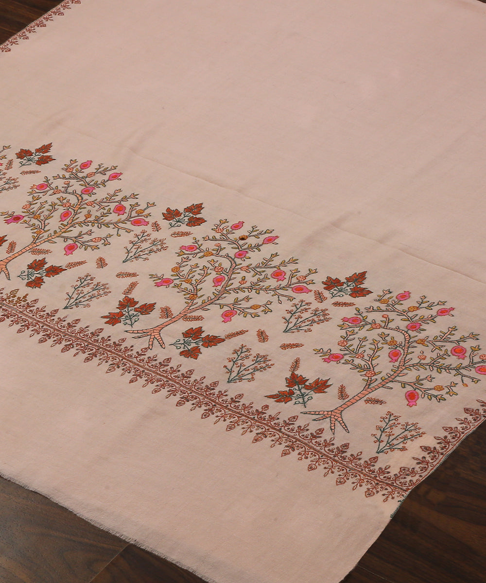 Handwoven Light Peach Pure Pashmina Shawl With Pomegranate Paper Mache Work Shawls