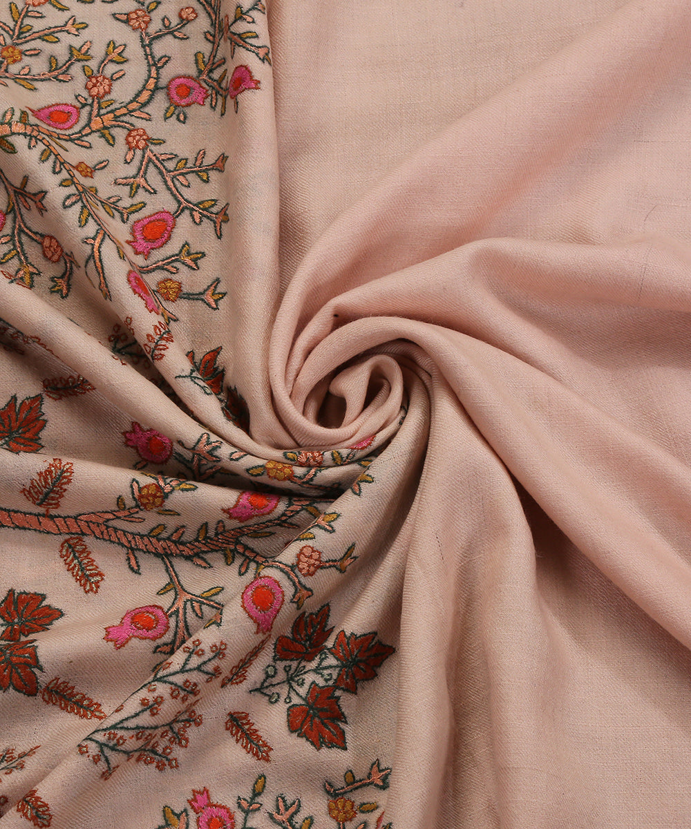 Handwoven Light Peach Pure Pashmina Shawl With Pomegranate Paper Mache Work Shawls