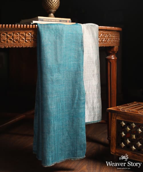 Handwoven_Teal_Double_Shade_Pure_Pashmina_Tilla_Shawl_WeaverStory_01