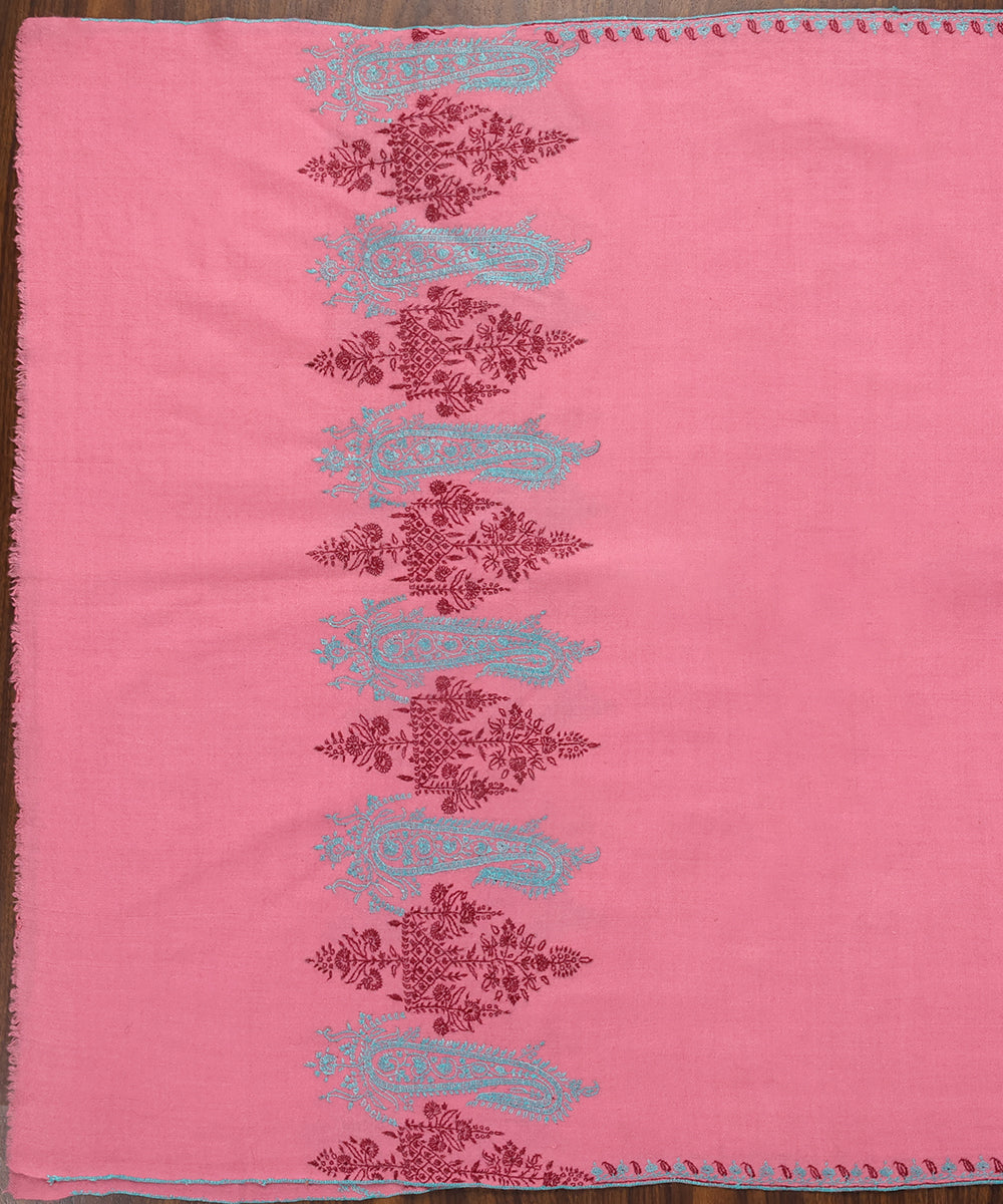 Pink_Handwoven_Pure_Pashmina_Stole_With_Soznikari_Border_WeaverStory_02