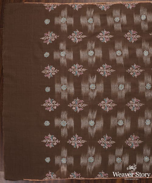 Handwoven_Khakhi_Pure_Pashmina_Stole_With_Ikat_Design_WeaverStory_02