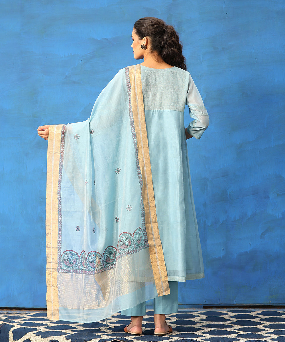 Light_Blue_Handloom_Pure_Chanderi_Kurta_Set_With_Hand_Painted_Madhubani_Dupatta_WeaverStory_03