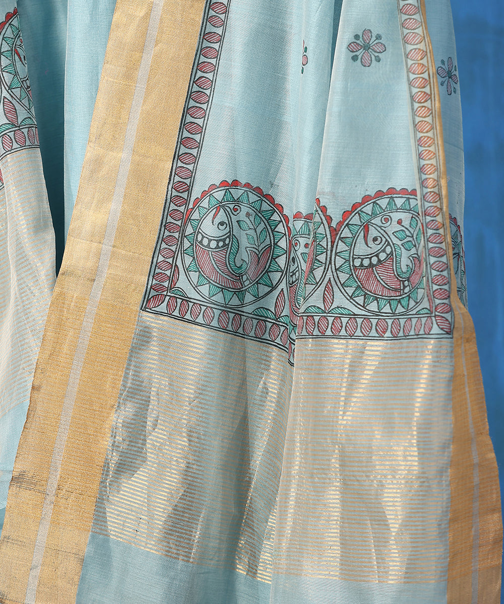 Light_Blue_Handloom_Pure_Chanderi_Kurta_Set_With_Hand_Painted_Madhubani_Dupatta_WeaverStory_06