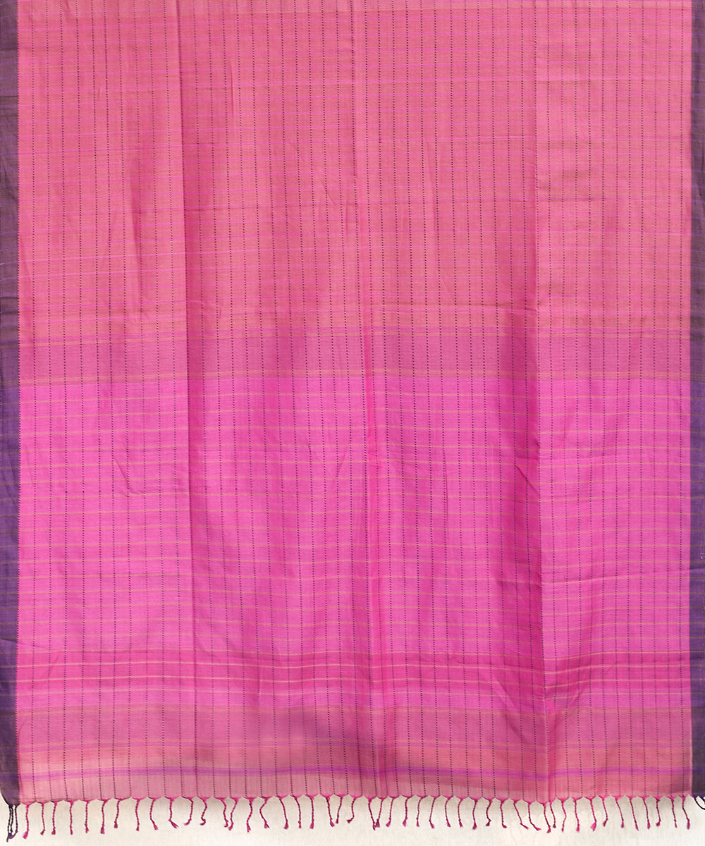 Berry_Purple_Handloom_Cotton_Chanderi_Saree_With_Checks_And_Purple_Border_WeaverStory_04