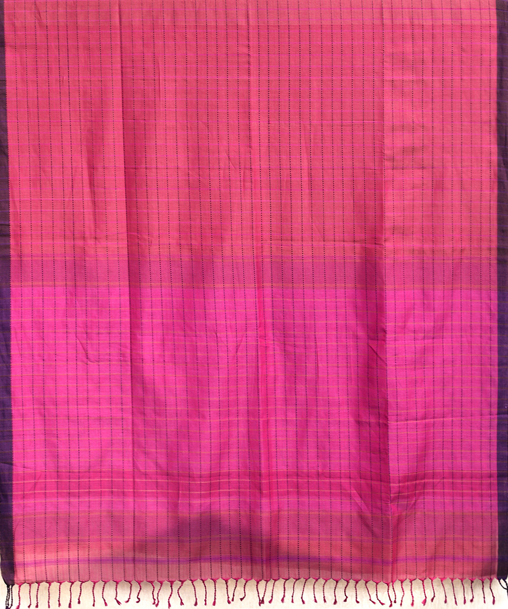 Handloom_Berry_Purple_Cotton_Chanderi_Saree_With_Checks_And_Purple_Border_WeaverStory_04