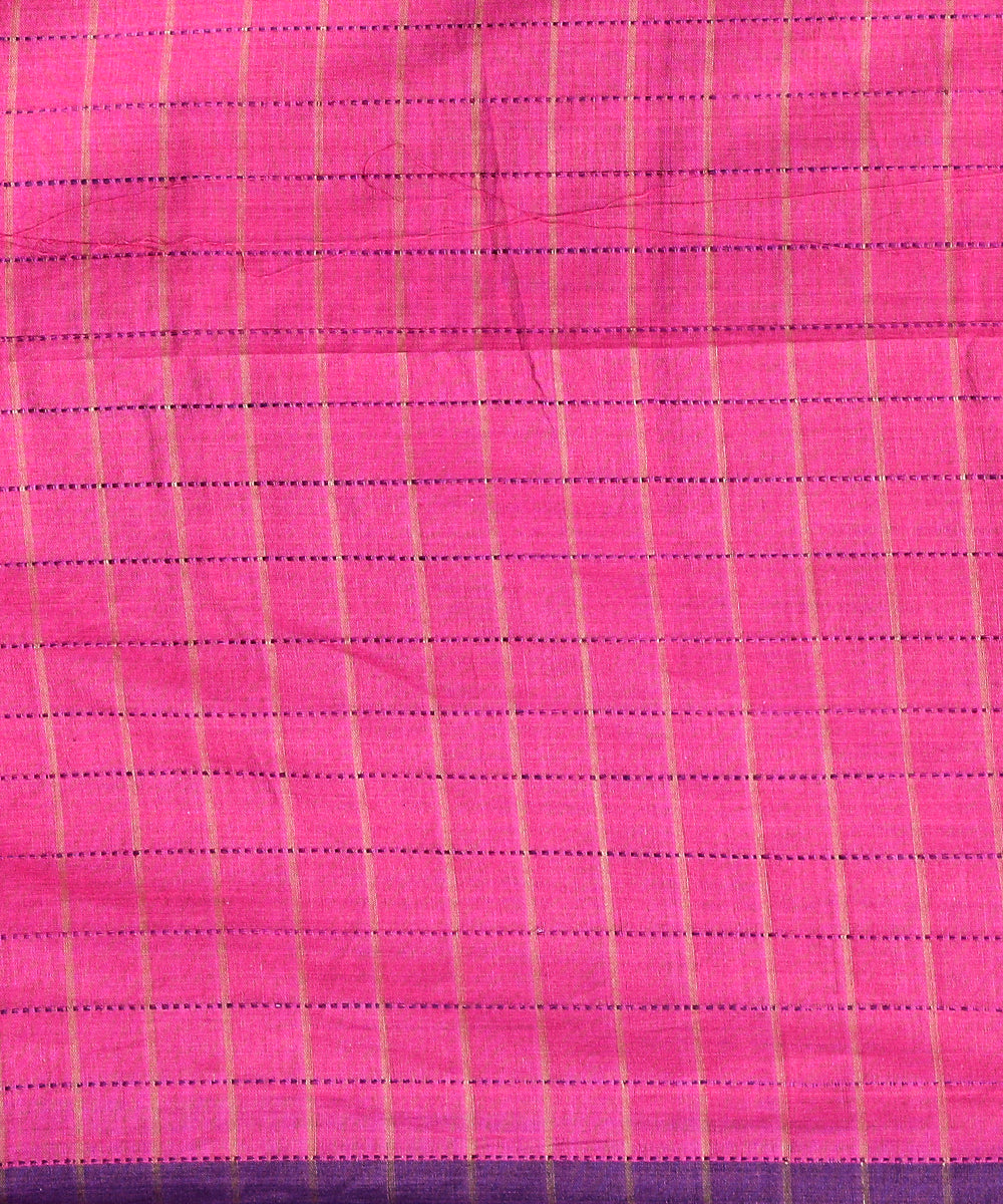 Handloom_Berry_Purple_Cotton_Chanderi_Saree_With_Checks_And_Purple_Border_WeaverStory_05