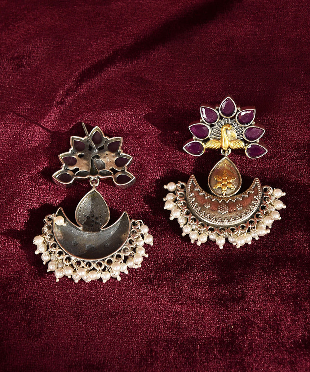 Subimal_Handcrafted_Pure_Silver_Earrings_With_Ruby_And_Pearls_WeaverStory_03