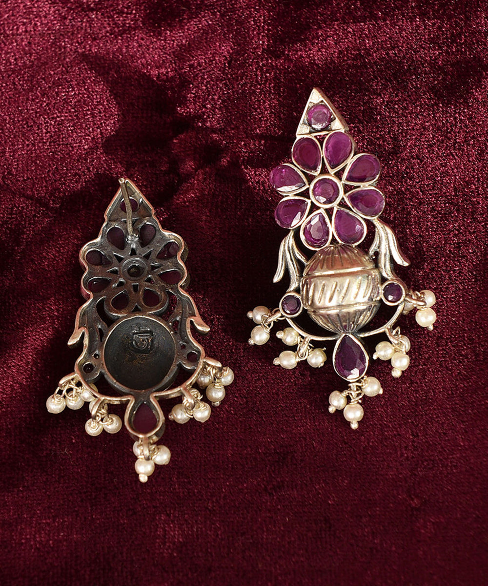 Tamoha_Handcrafted_Pure_Silver_Earrings_With_Ruby_And_Pearls_WeaverStory_03