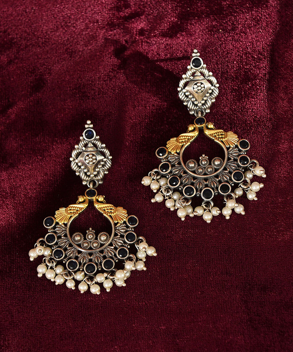 Pitam_Handcrafted_Pure_Silver_Earrings_With_Sapphire_WeaverStory_02