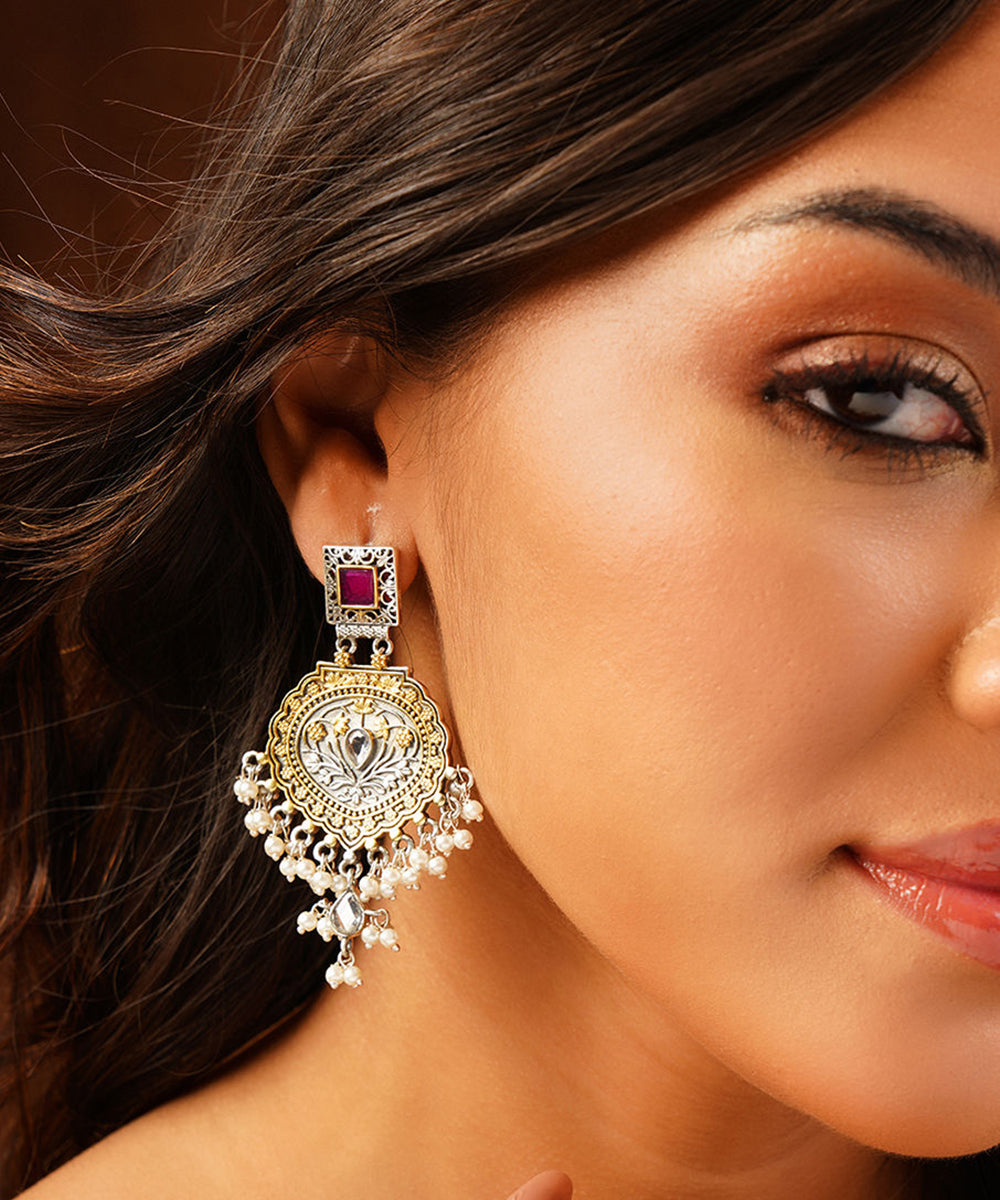 Tasbi_Handcrafted_Pure_Silver_Earrings_With_Ruby_And_Pearls_WeaverStory_01