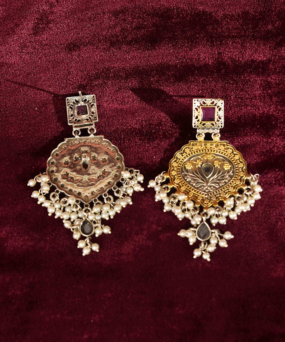 Tasbi_Handcrafted_Pure_Silver_Earrings_With_Ruby_And_Pearls_WeaverStory_03