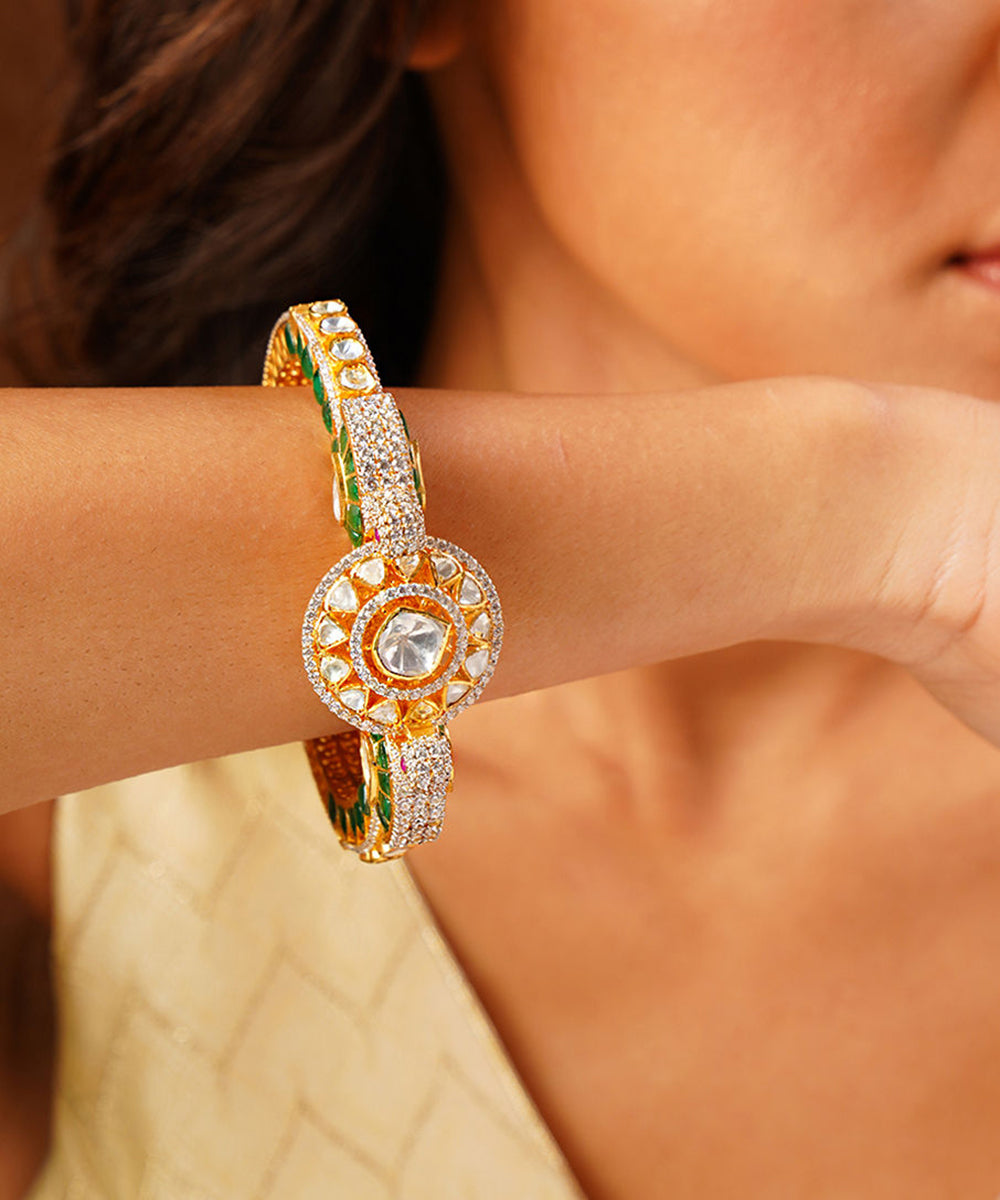 Trilaki_Handcrafted_Pure_Silver_Kada_With_Kundan_And_Moissanite_Polki_WeaverStory_01