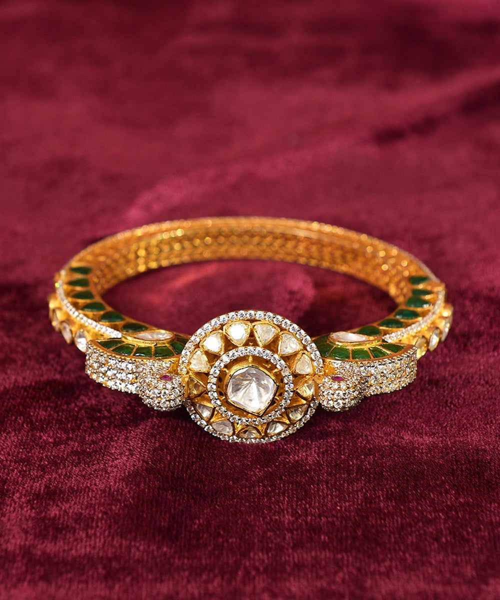 Trilaki_Handcrafted_Pure_Silver_Kada_With_Kundan_And_Moissanite_Polki_WeaverStory_03