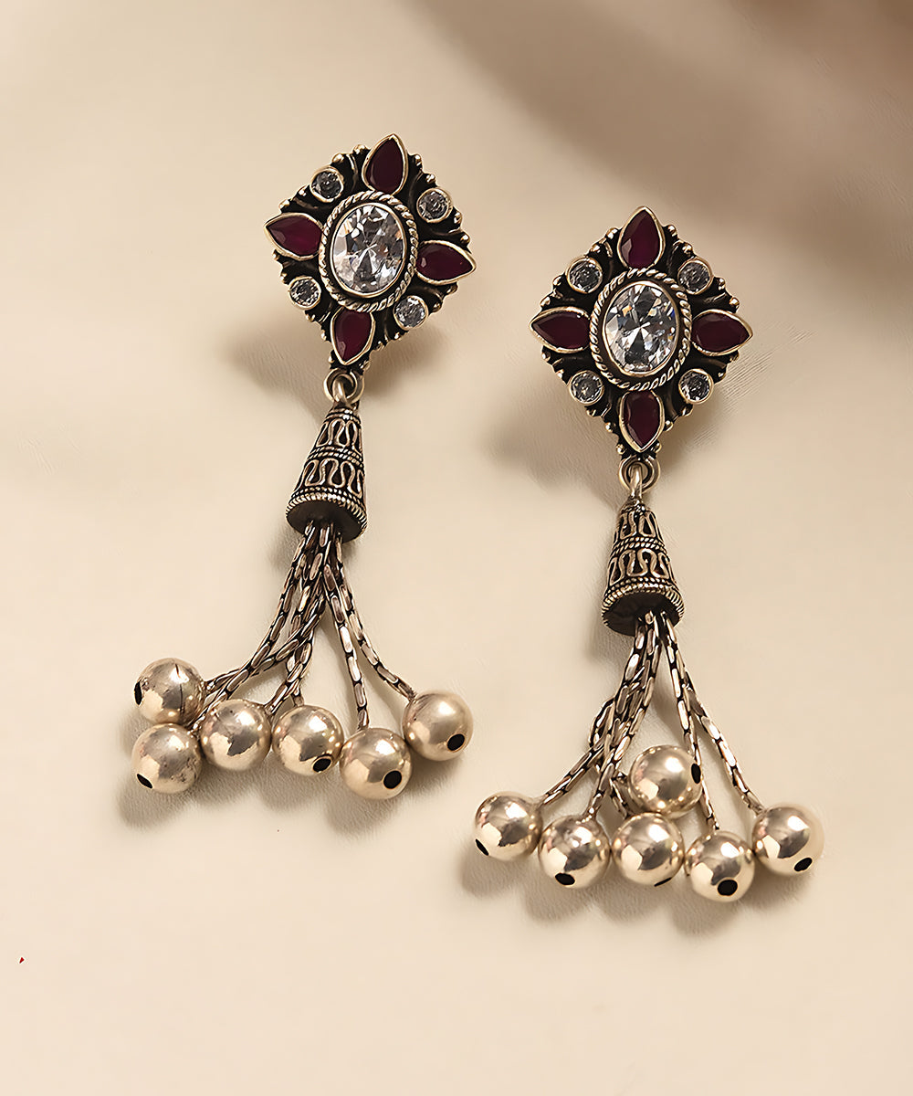 Oma_Handcrafted_Pure_Silver_Earrings_With_Ruby_WeaverStory_01