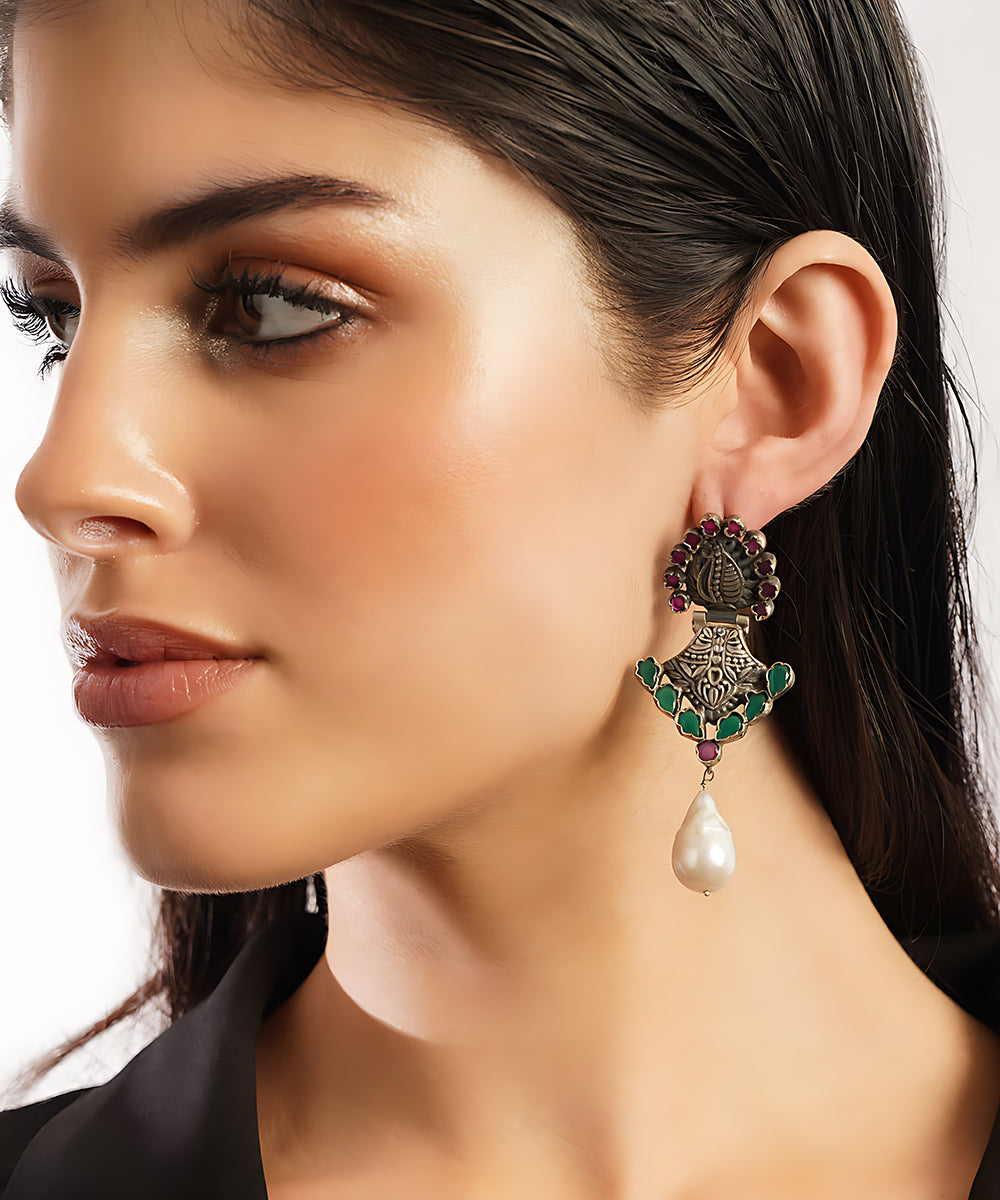 Rafee_Handcrafted_Pure_Silver_Earrings_With_Ruby_WeaverStory_02