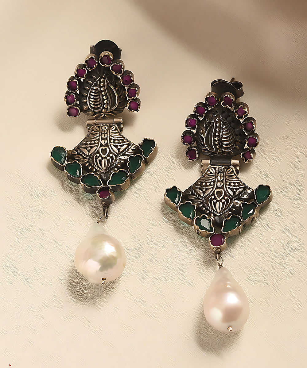 Rafee_Handcrafted_Pure_Silver_Earrings_With_Ruby_WeaverStory_01