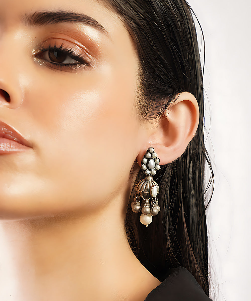 Uday_Handcrafted_Pure_Silver_Earrings_With_Pearls_WeaverStory_02