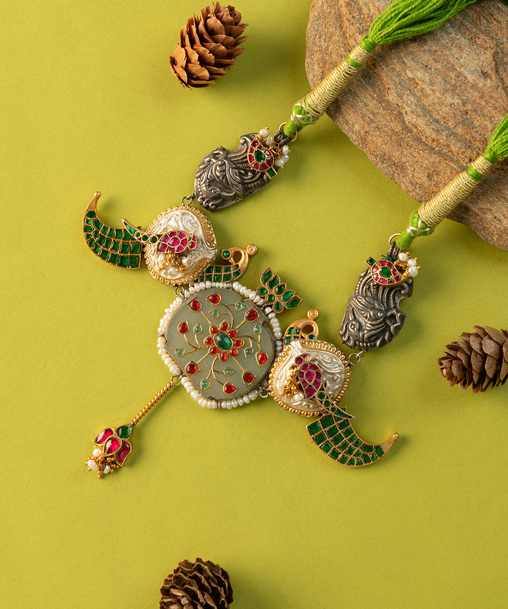 Ruben_Handcrafted_Oxidised_Pure_Silver_Kundan_Necklace_With_Jade_And_Pearls_WeaverStory_01