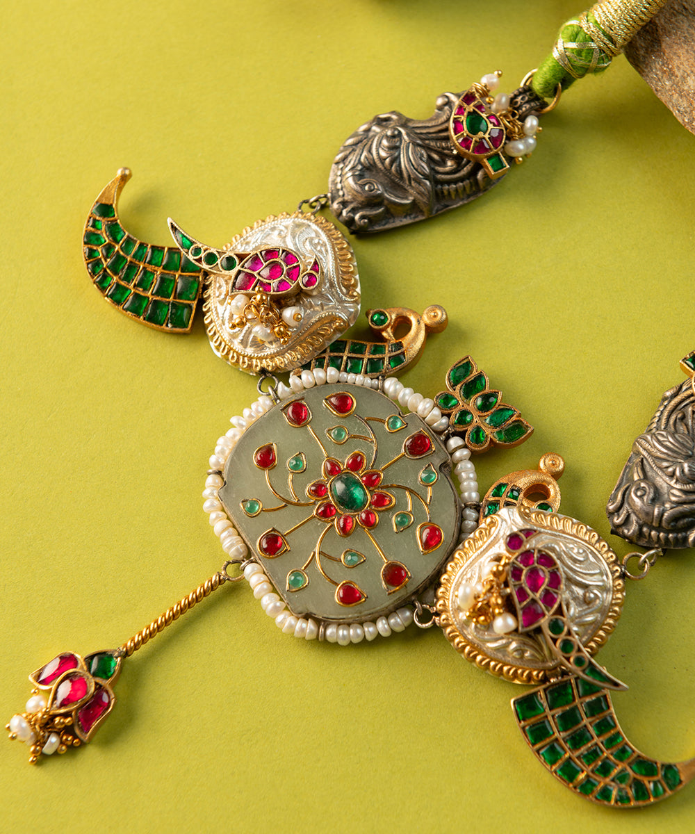 Ruben_Handcrafted_Oxidised_Pure_Silver_Kundan_Necklace_With_Jade_And_Pearls_WeaverStory_02