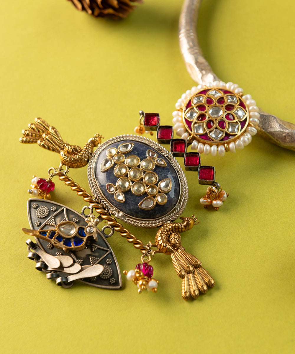 Sarang_Handcrafted_Oxidised_Pure_Silver_Necklace_With_Kundan_And_Pearls_WeaverStory_02
