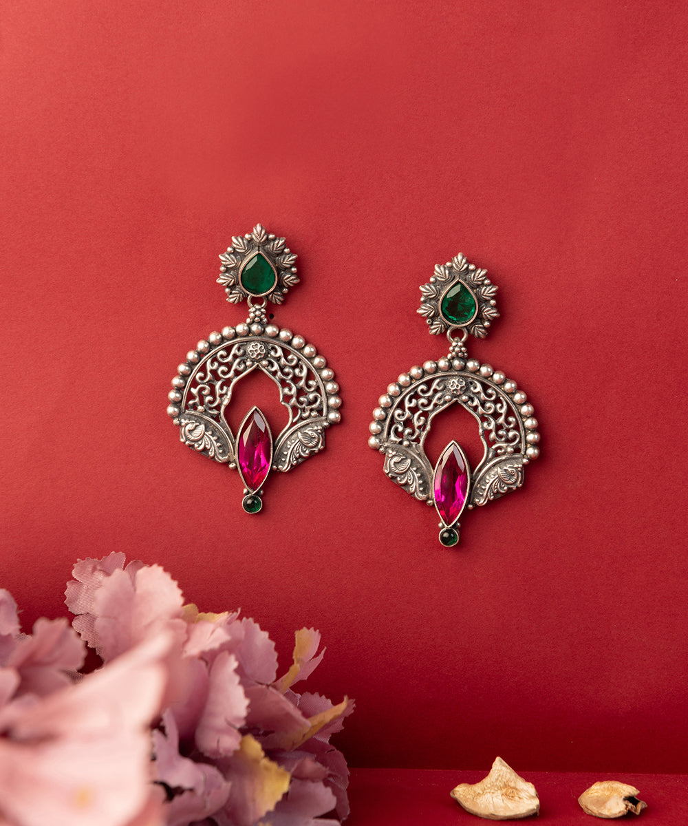 Aatmaja_Handcrafted_Oxidised_Pure_Silver_Earrings_With_Kempstones_WeaverStory_01