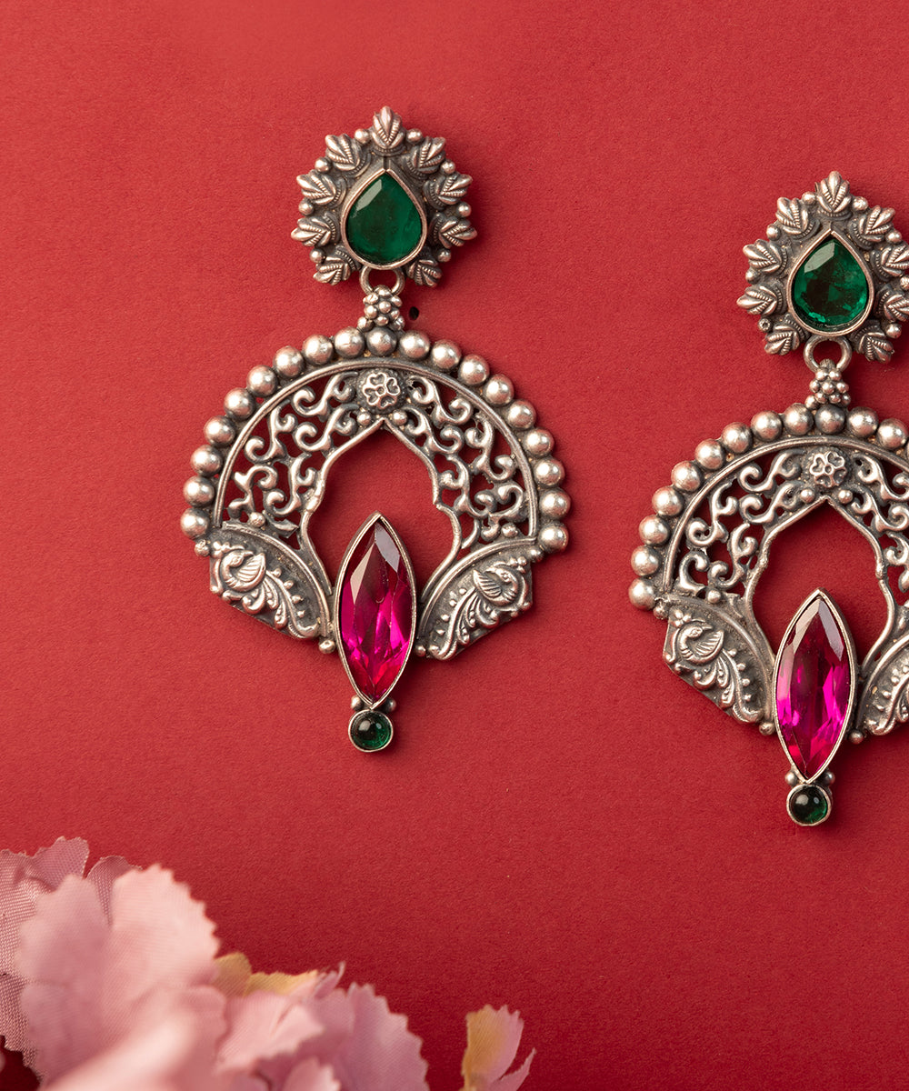 Aatmaja_Handcrafted_Oxidised_Pure_Silver_Earrings_With_Kempstones_WeaverStory_02